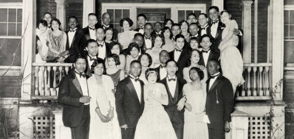 A historical black and white photo of a group of African-American students at U-M